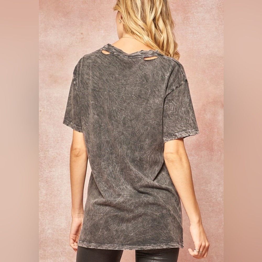 CHARCOAL LIGHTNING BOLT GRAPHIC MINERAL WASHED TEE SHIRT TUNIC - Picture 4 of 5